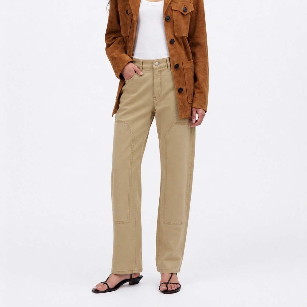 Madewell The Dean Easy Straight Jeans Womens 30 Tan Canvas Double Knees NEW